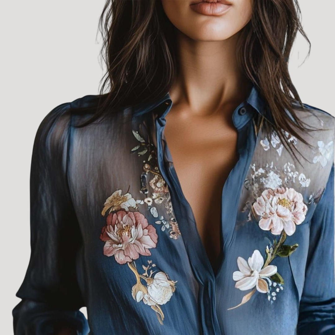 Chic Floral Printed Women's Blouse with Long Sleeves