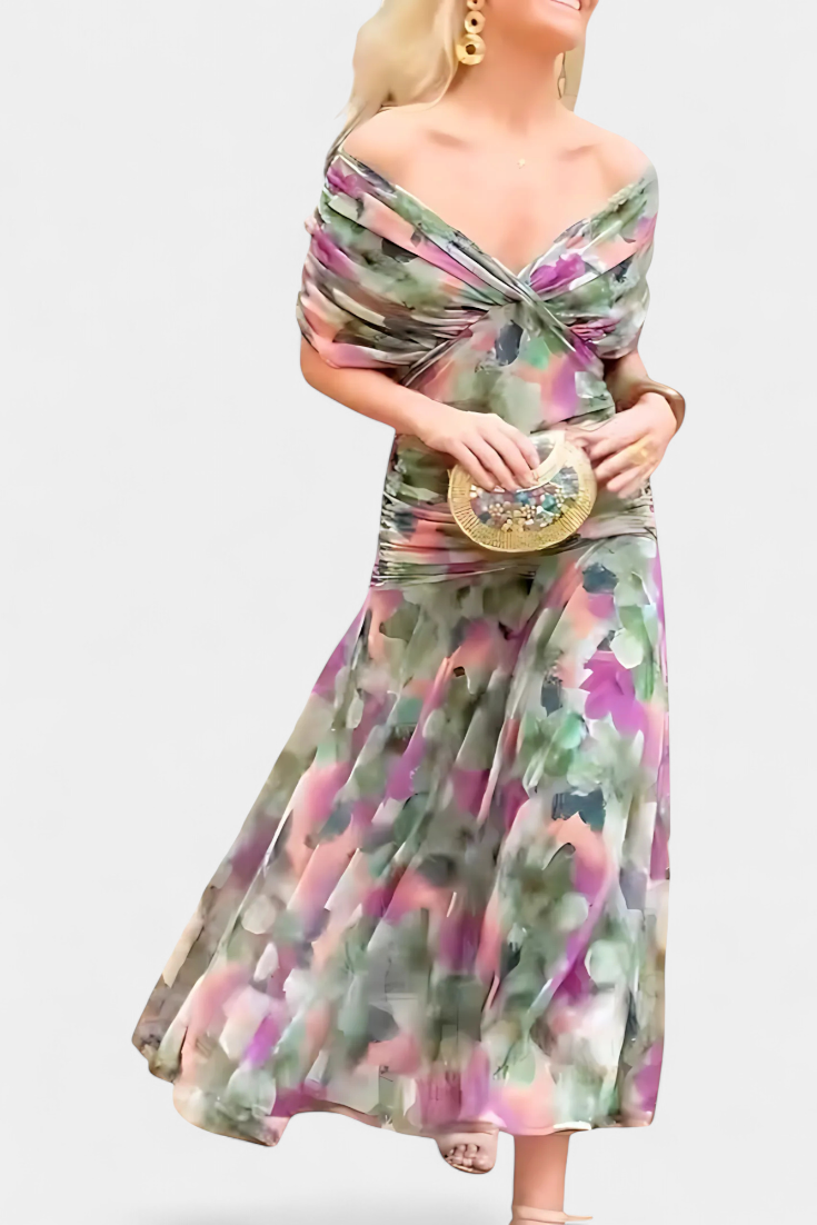 Florendra | Long V-neck Dress with Floral Print