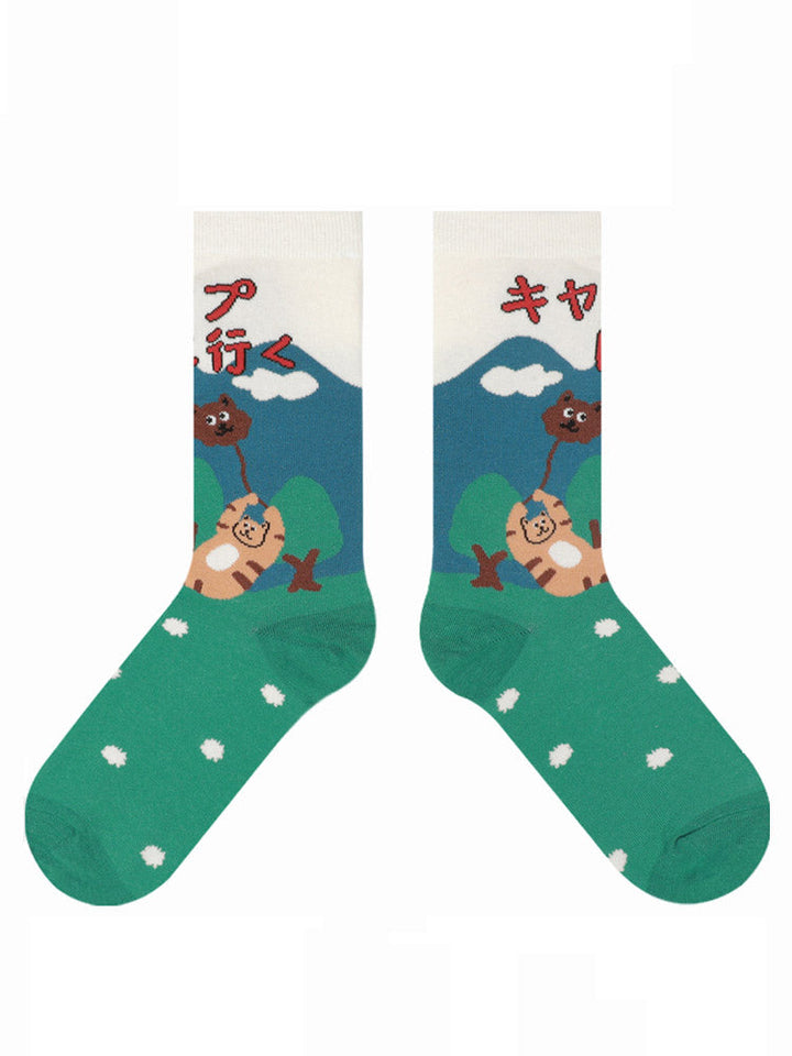Cute Cartoon Kitty Pattern Cotton Socks