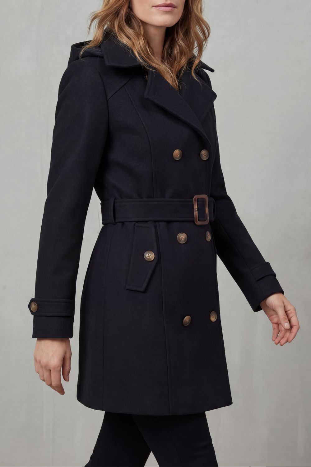 Women's Hooded Trench Coat, Custom Tailored Fit Kaia, view 3 - Elena Harper