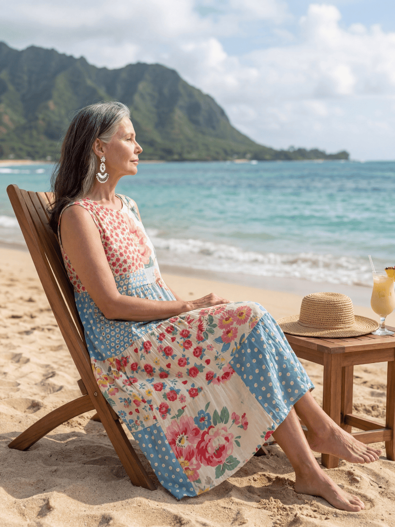Kira™ Coastal Floral Midi Dress by Emma & Rose Cape Town, showcasing a flowing floral design and elegant midi length.