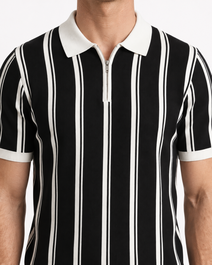 Striped Half-Zip Polo, view 3 - Elena Harper