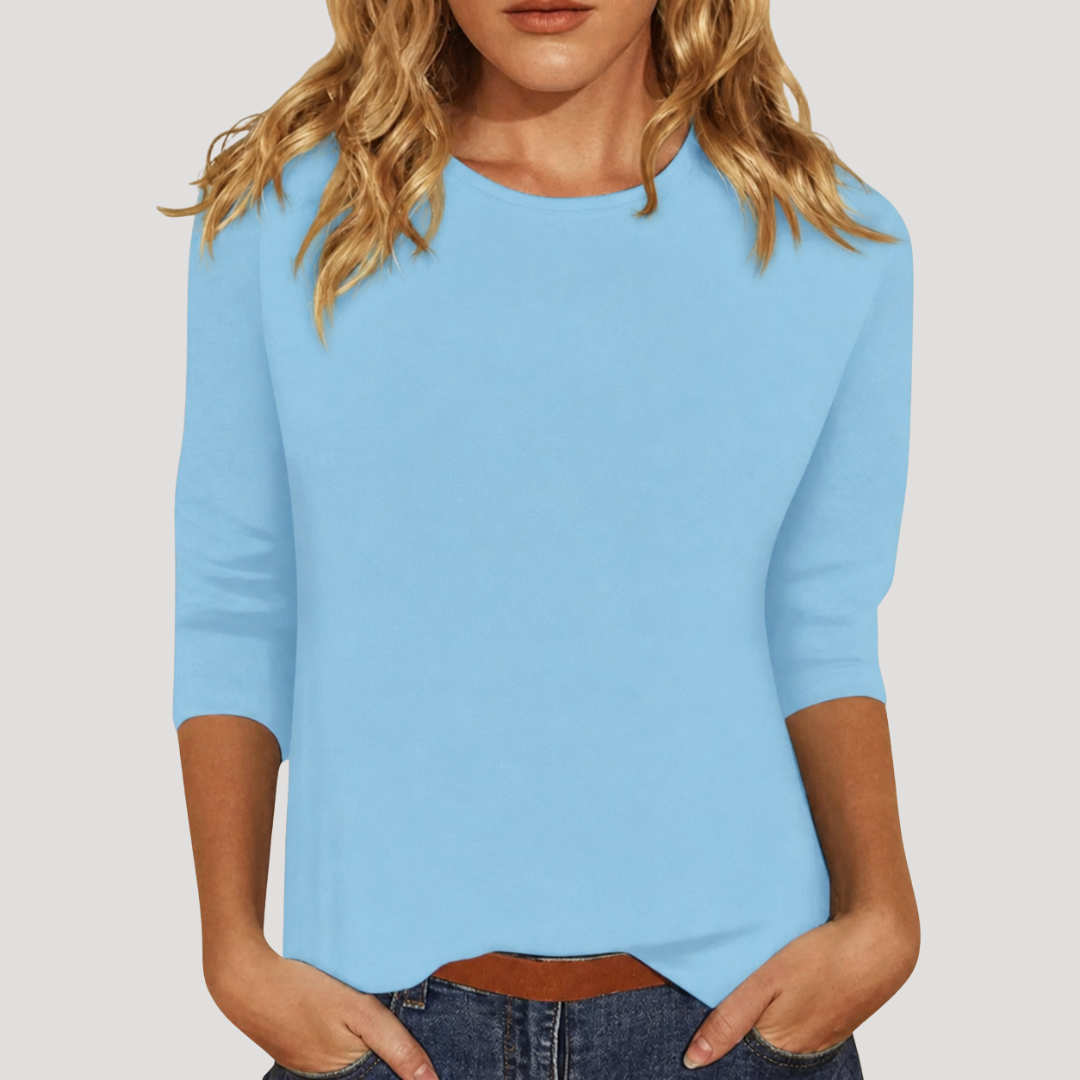 Casual Women's Blouse with Round Neck and 3/4 Sleeves