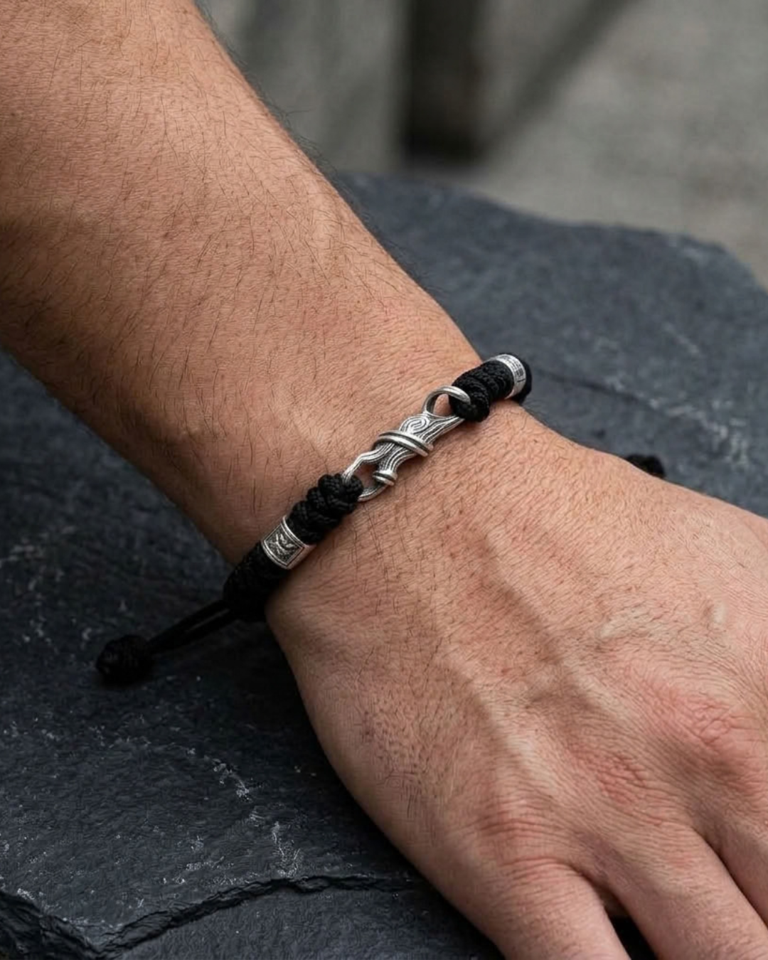 Adjustable Cord and Sterling Silver Bracelet for Men
