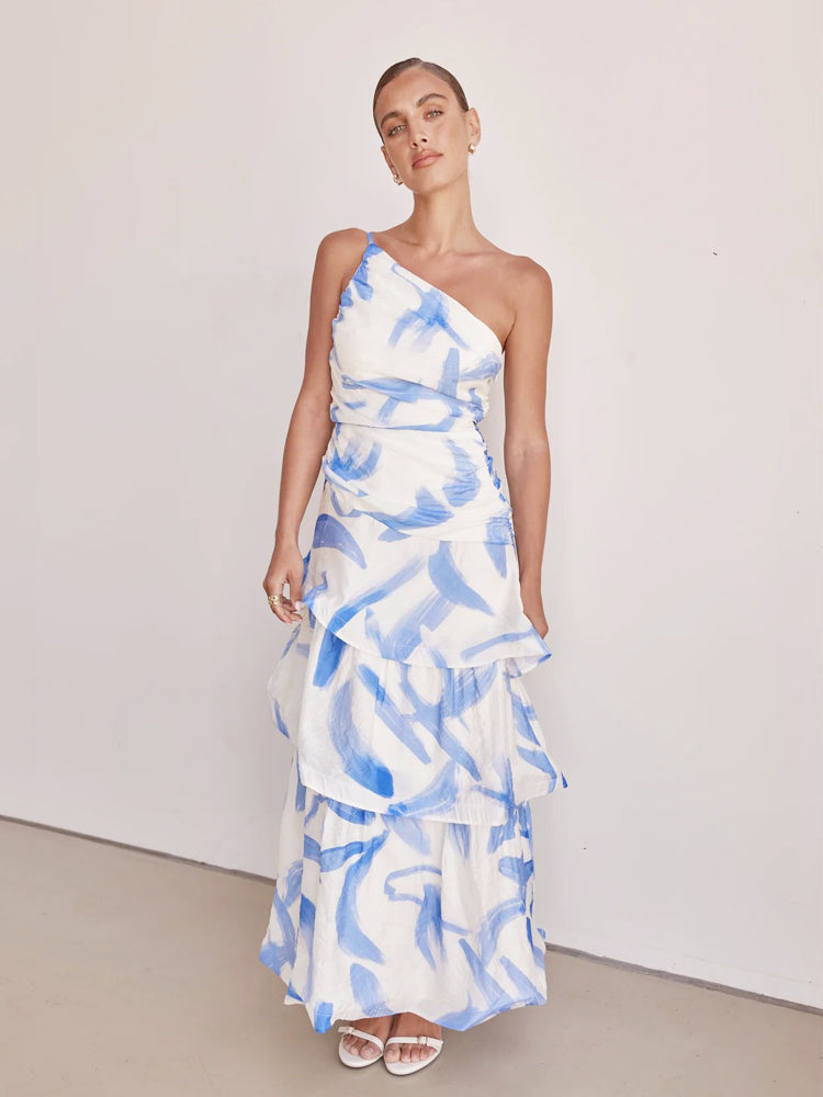 One-Shoulder Strappy Floral Print Dress - Elena Harper