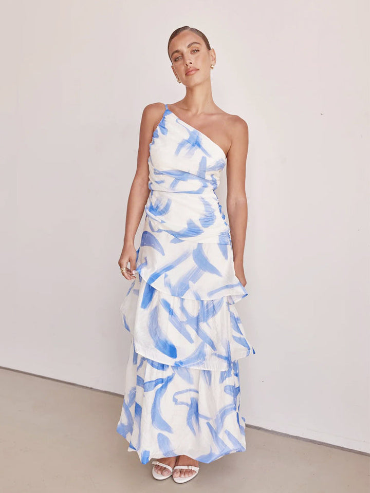 One-Shoulder Strappy Floral Print Dress - Elena Harper