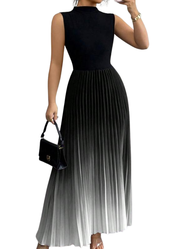 Ladies Maxi Dress Pleated with Collar, view 3 - Elena Harper
