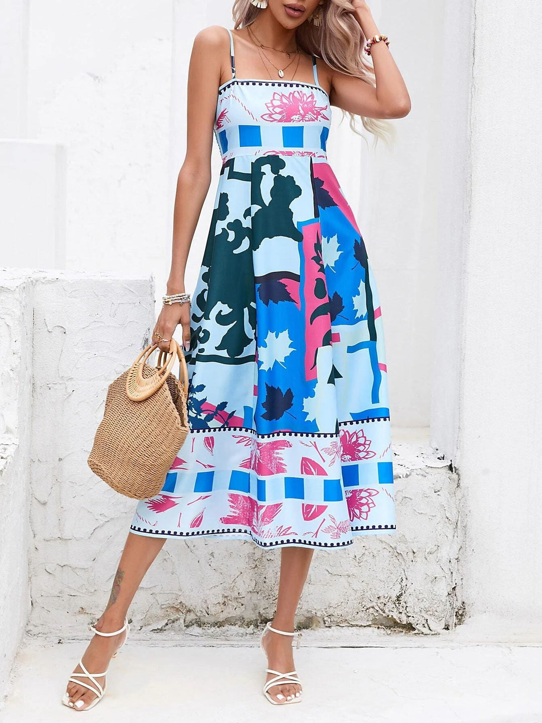 Patchwork Slip Maxi Dress: Abstract Colorful Printed, view 7 - Elena Harper