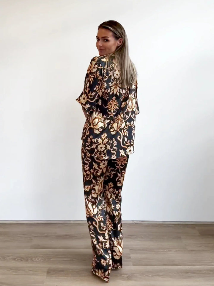 Golden Mystery Lotus Pajama Set, view 4 - Elena Harper