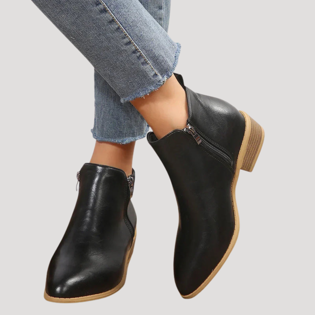 Women's Ankle Boots with Low Heel and Side Zip