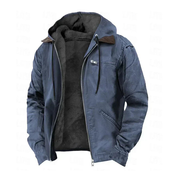 Men's Zip-Up Hooded Jacket with Warm Lining