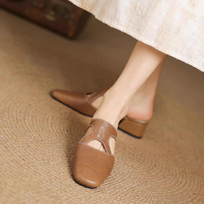 Women's Leather Block Heel Mules – Dessa