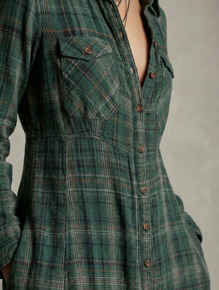 Rosa™  |  Emerald Check Shirt Dress