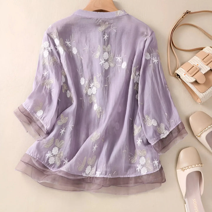 Carmelita Embroidered Sheer Blouse, view 2 - Elena Harper