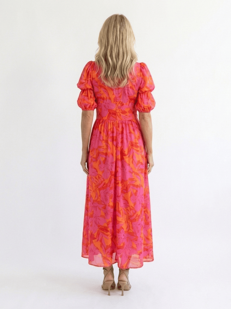Willow™ puff sleeve midi dress by Emma & Rose Cape Town, featuring a flowy silhouette and stylish puff sleeves.