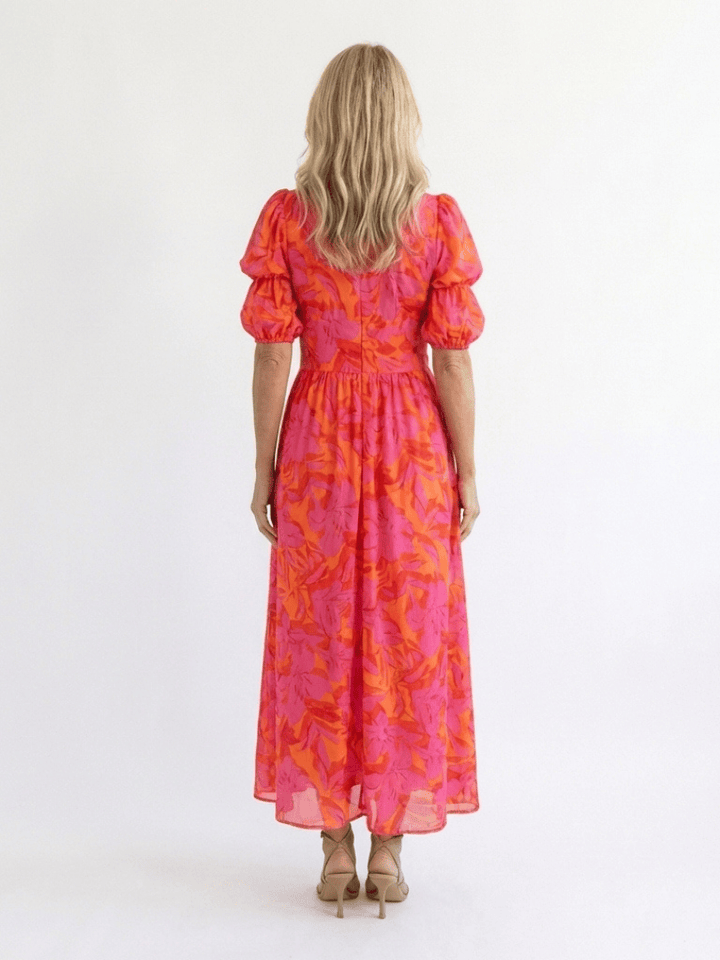 Willow™ puff sleeve midi dress by Emma & Rose Cape Town, featuring a flowy silhouette and stylish puff sleeves.
