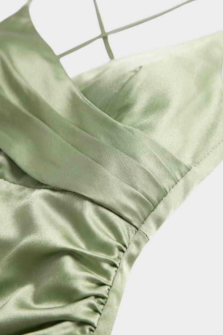 Women's Satin Maxi Dress with Wrap Look and Slit