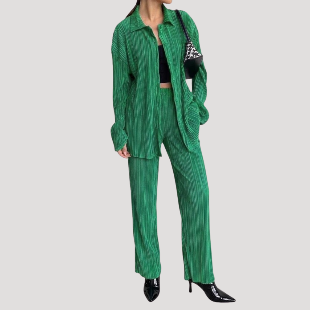 Women's Pleated Shirt and Pants Set