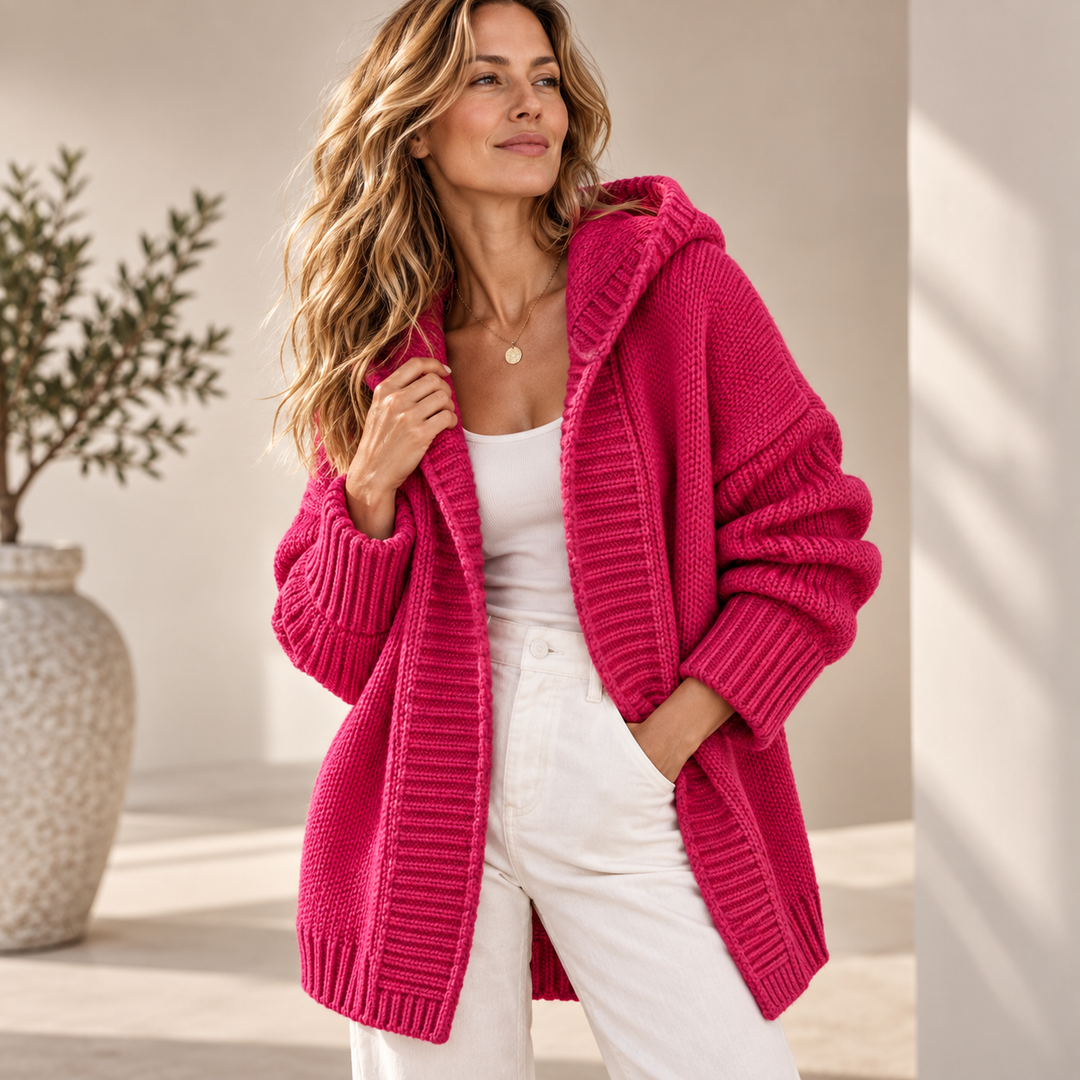 Women's Hooded Chunky Knit Longline Cardigan