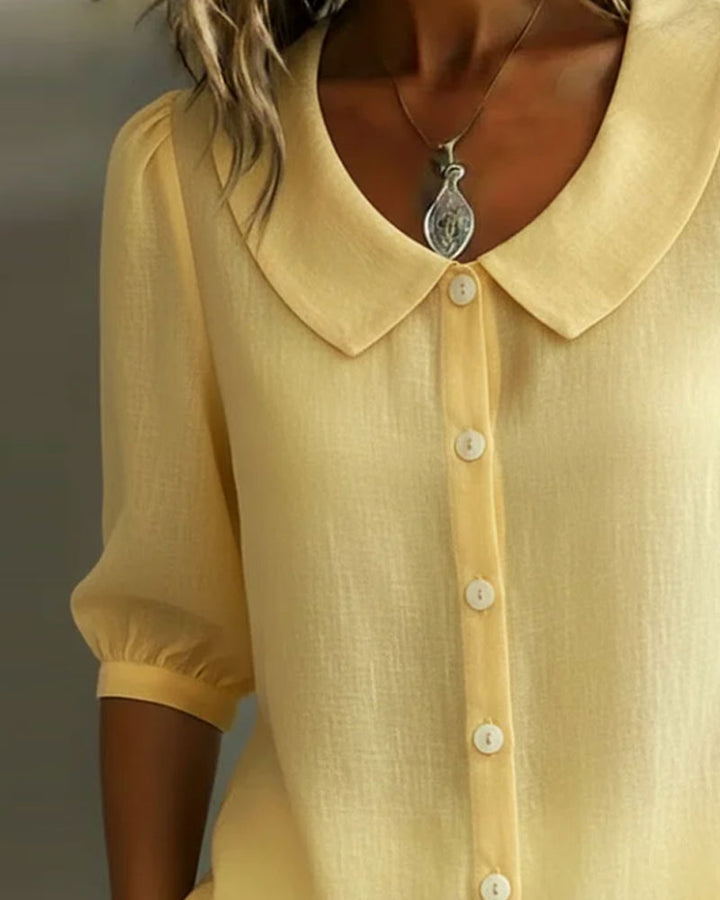 Women's Cotton Blouse with Peter Pan Collar and 3/4 Sleeves - Chic