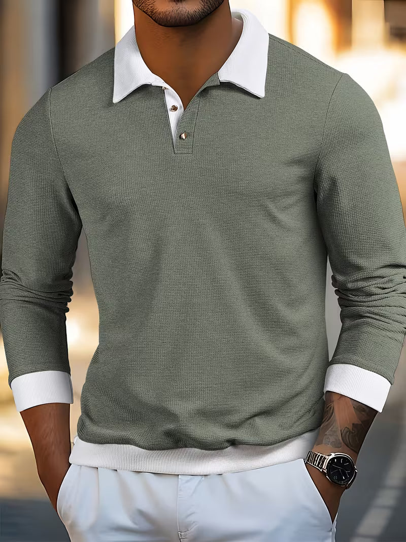 Gennady - Textured Waffle Knit Shirt With Contrast Collar