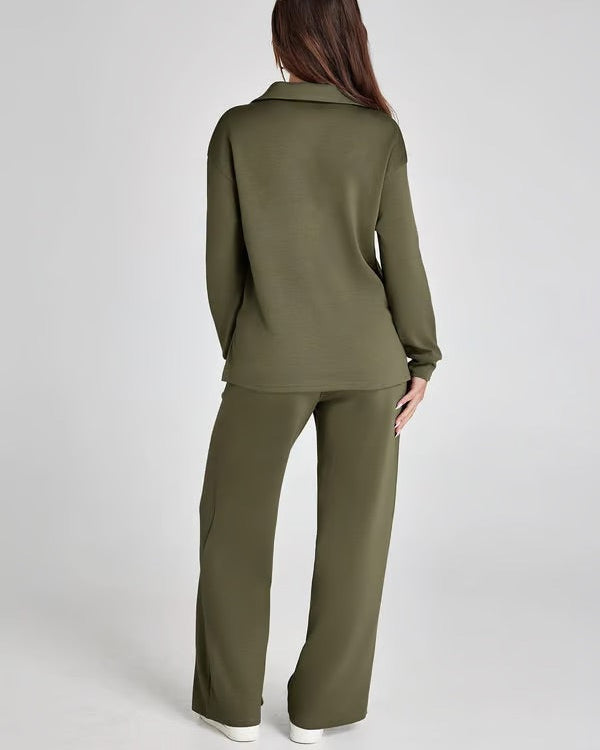Autumn Women's Two-Piece Set with High Neck Sweatshirt and Wide Leg Pants