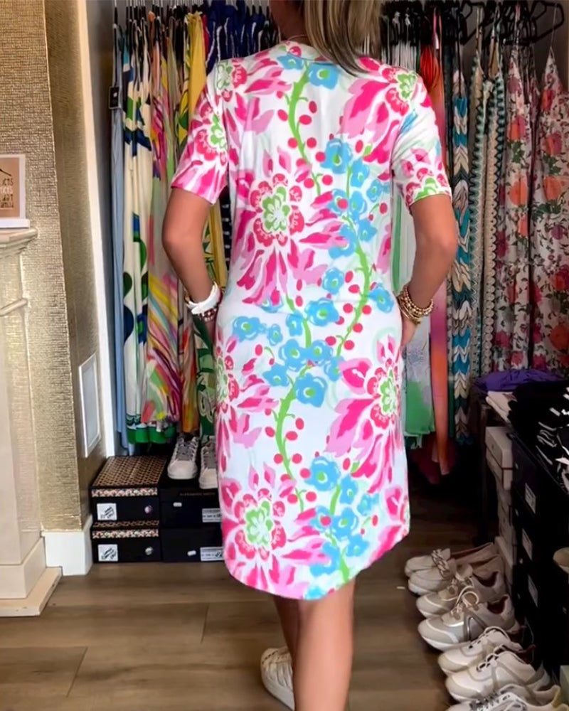 Ivendra Short Sleeve Floral Print Dress - Elena Harper
