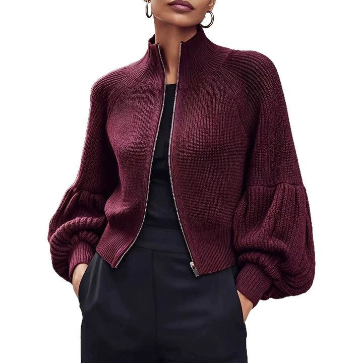 Fluffy sweater for women with lantern sleeves - Soft and textured