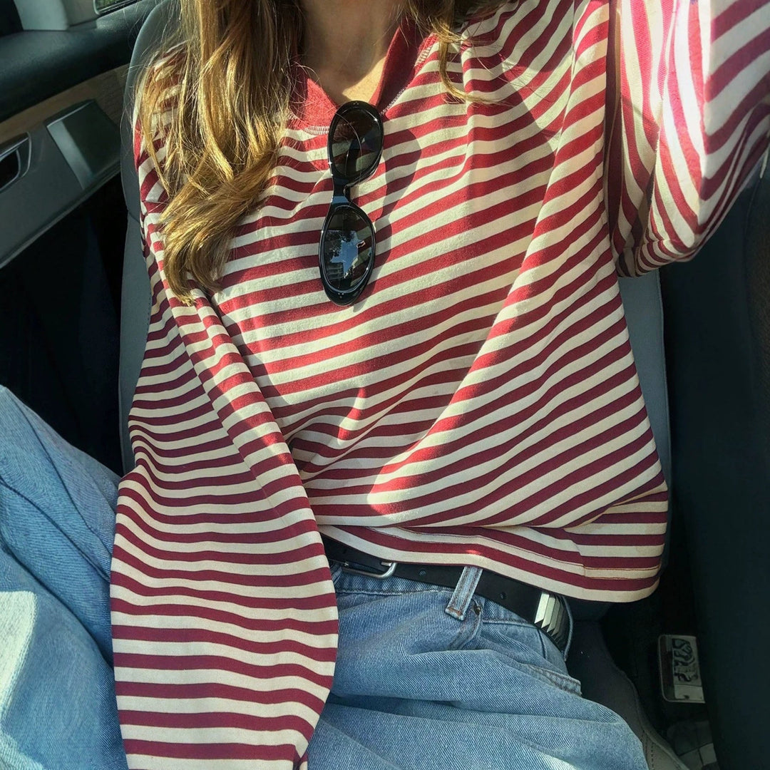 Women's Retro Color-Block Striped Top – Casual and Comfortable Everyday Style