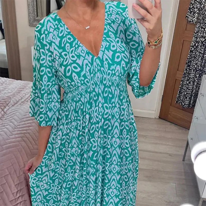 Hazel Geometric Flare Midi Dress - Elena Harper