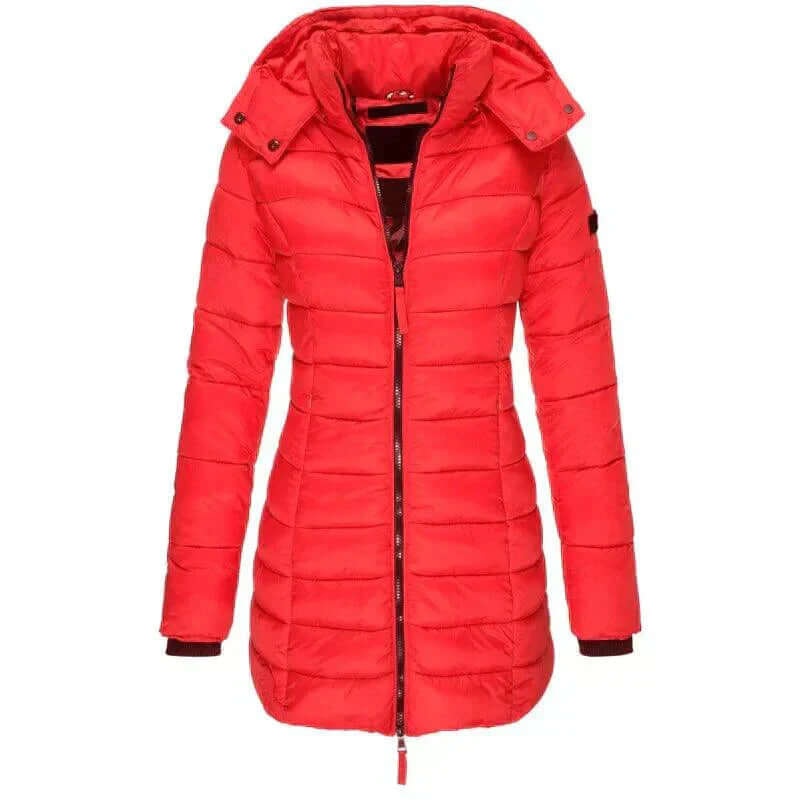 Women's Long Winter Puffer Jacket with Hood, view 5 - Elena Harper