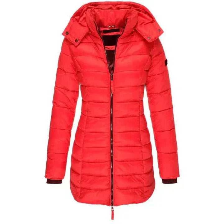 Women's Long Winter Puffer Jacket with Hood, view 5 - Elena Harper