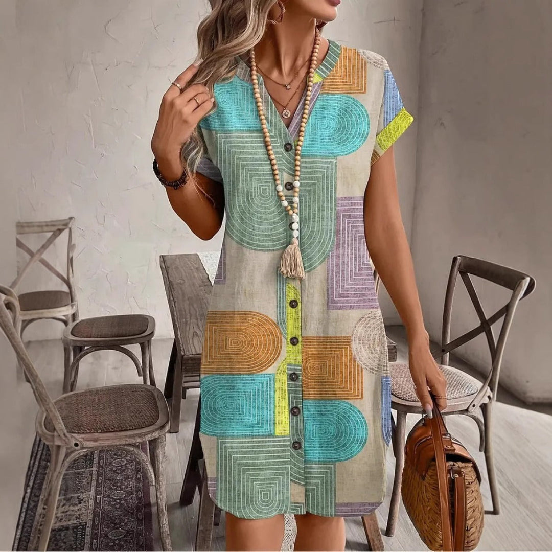 Short geometric print casual dress for women - Marta
