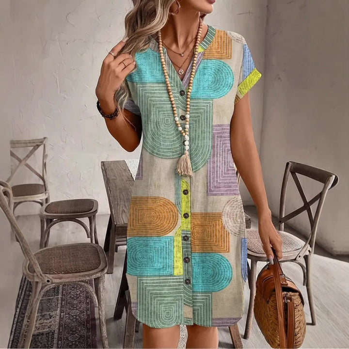 Short geometric print casual dress for women - Marta