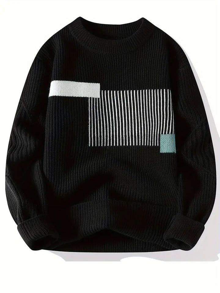 Arlen Elegant Long Sleeve Sweater with Geometric Pattern, view 2 - Elena Harper