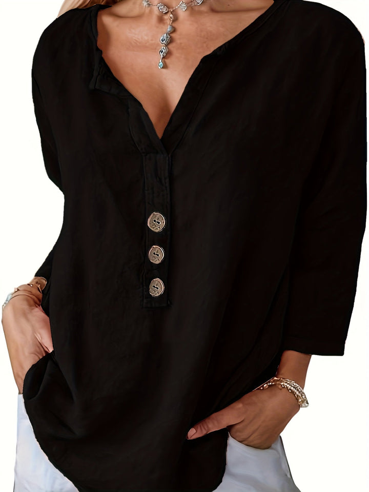 Harper™ - Relaxed V-Neck Blouse with Buttons