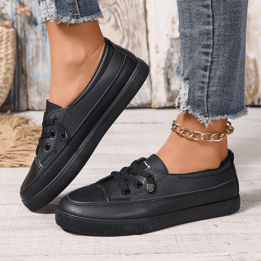 Women's White Flat Lace-Up Shoes Orthopedic - Breathable Soft Insole
