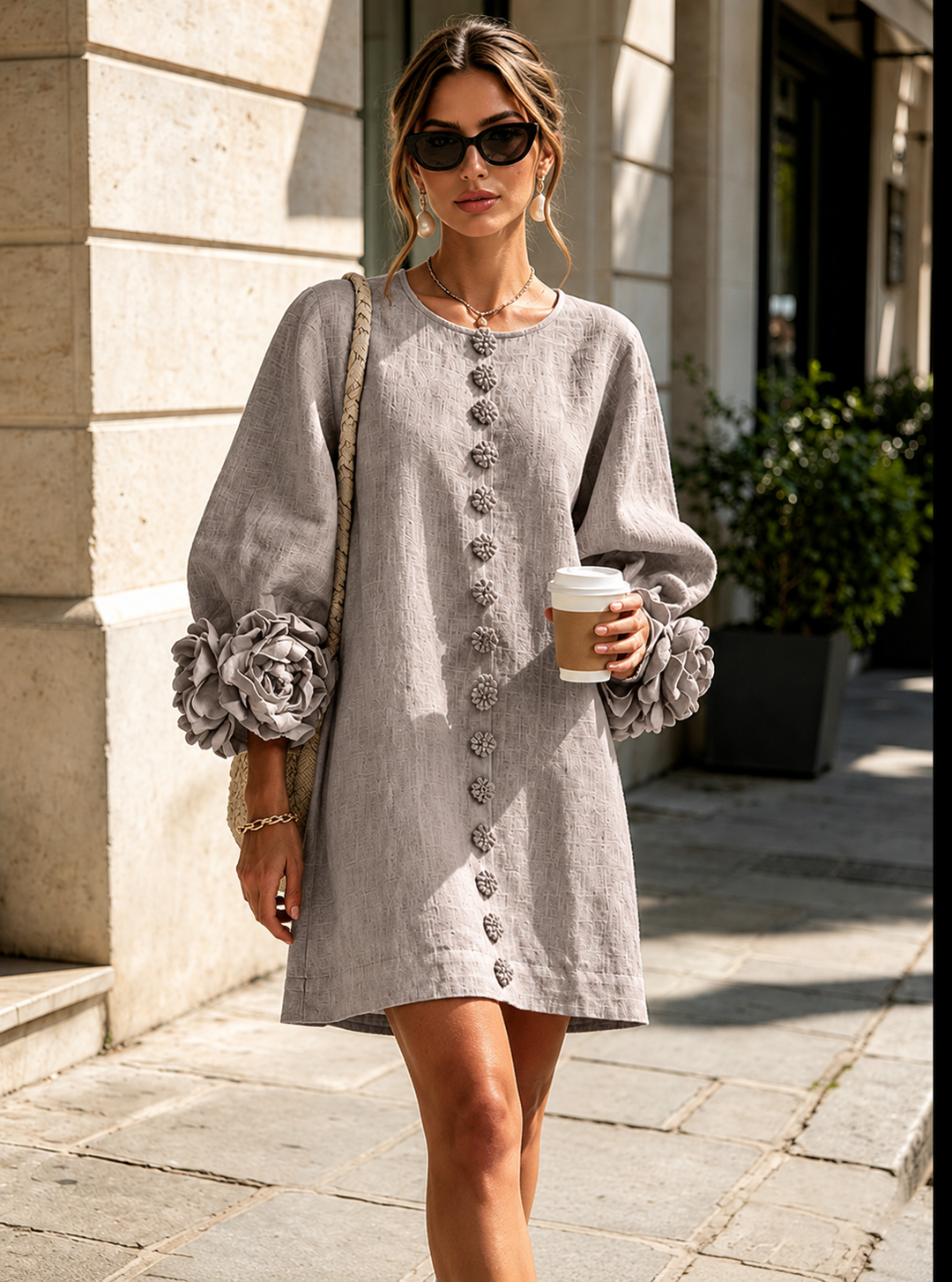 Anna™ | Belly-Covering Mini Dress with Flower Sleeves
