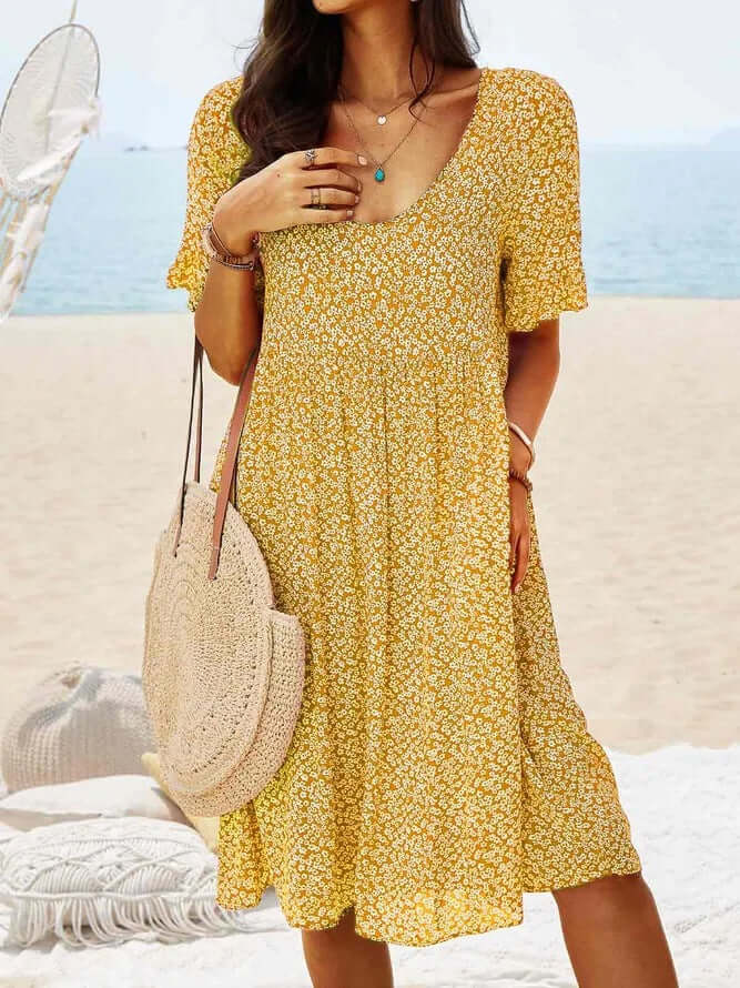 Women's Floral Print Midi Dress - Relaxed Fit