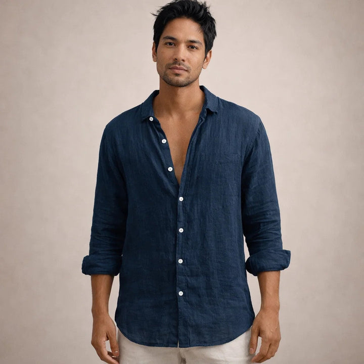 Linen Shirt with Open Collar for Men
