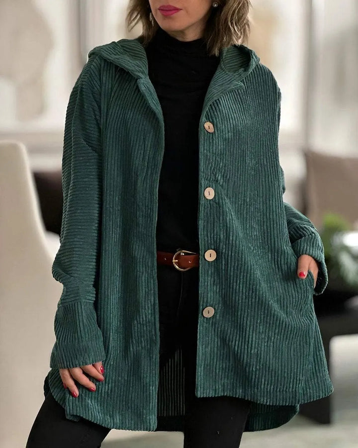 Andrea Casual Cord Jacket with Hood for Women, view 3 - Elena Harper