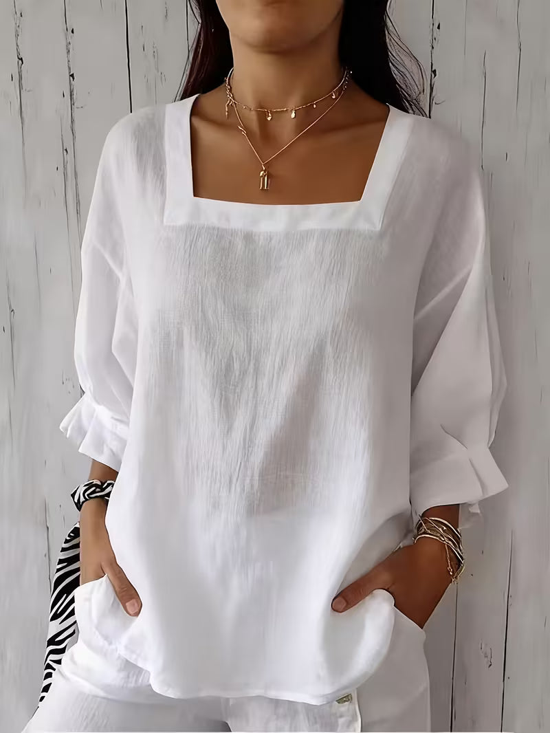 Women's Blouse with Square Neck and Long Sleeves