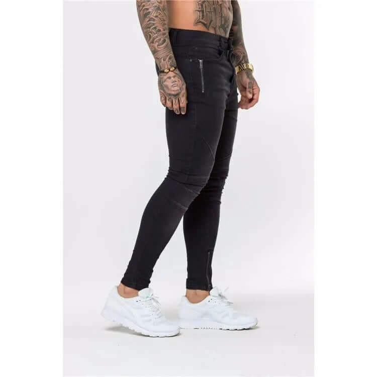 Men's Skinny Biker Jeans with Zippers, view 2 - Elena Harper