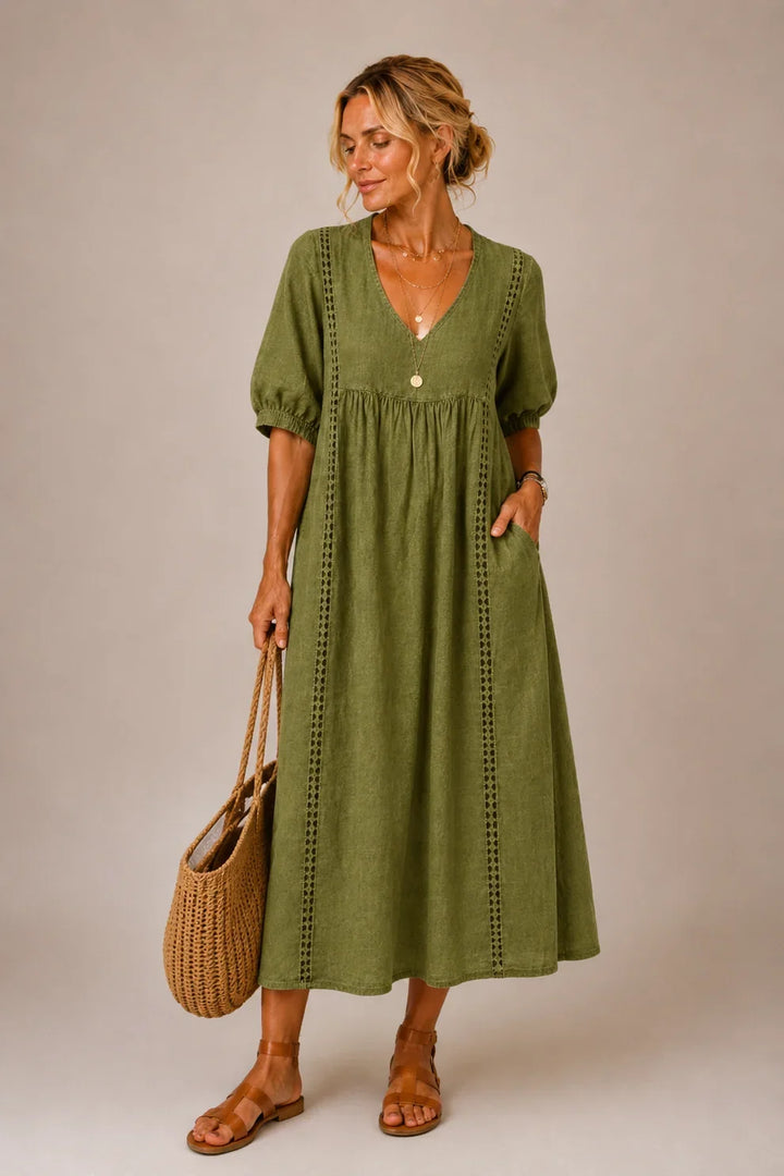 Natasja™ | Tummy-Hiding Midi Dress with V-Neck