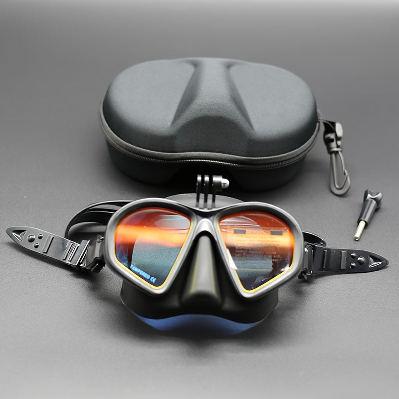 Tempered Diving Mask with Case - Diving Goggles with Anti-Fog and Camera Mount