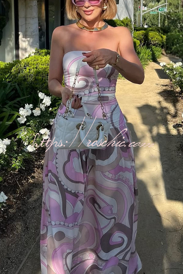 Gorgeous Pastels Unique Print Off Shoulder Low Rise Loose Maxi Dress