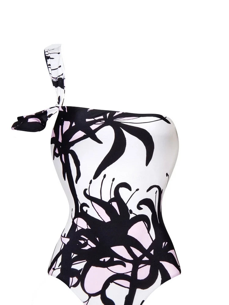 Chinese Ink Print One Piece Swimsuit Set