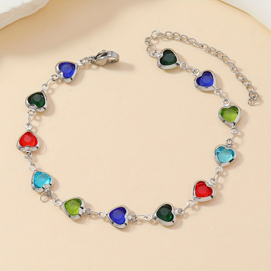 Elegant Stainless Steel Multicolor Heart Link Clutch Bracelet - Elena Harper