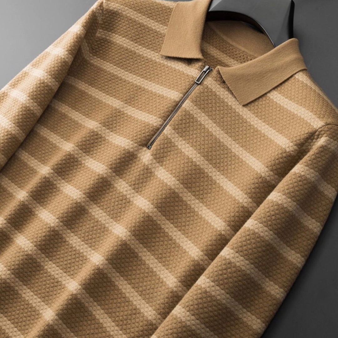 Men's Half-Zip Striped Polo Shirt – Modern Style & Comfort