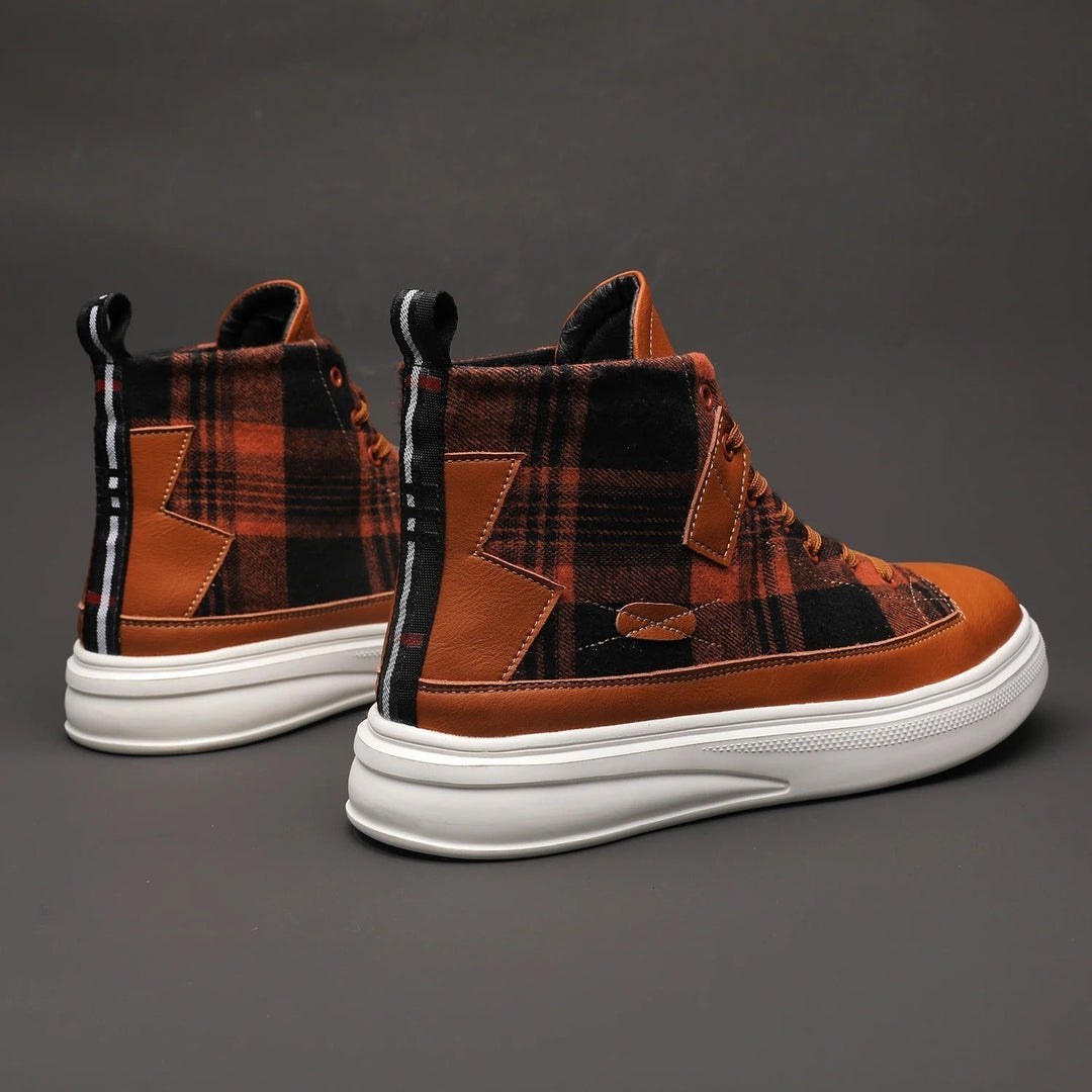 High-top plaid sneakers for men